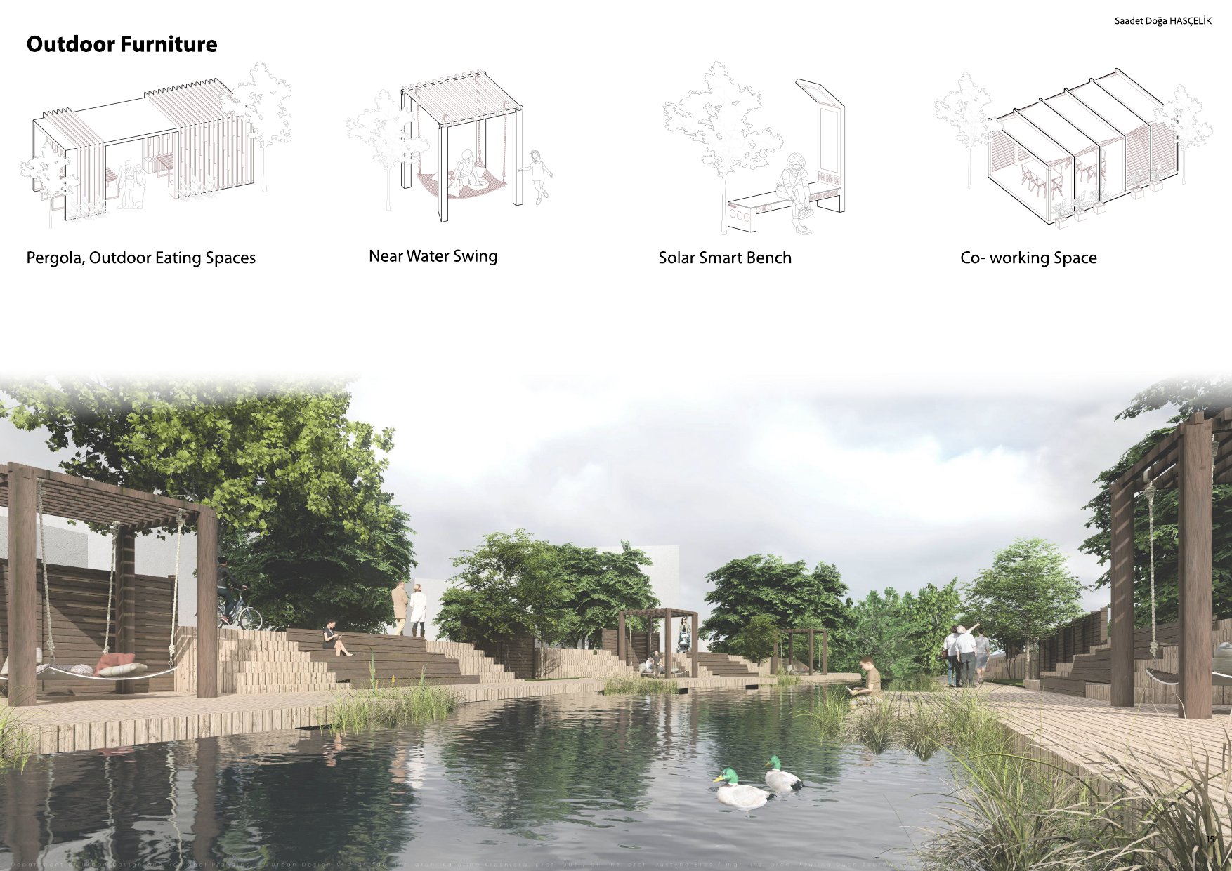 Kaszubski Square, outdoor furniture and riverside render