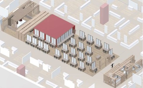 TUTTOFOOD Milano International Startup Area, isometric model with booths and pitching stage